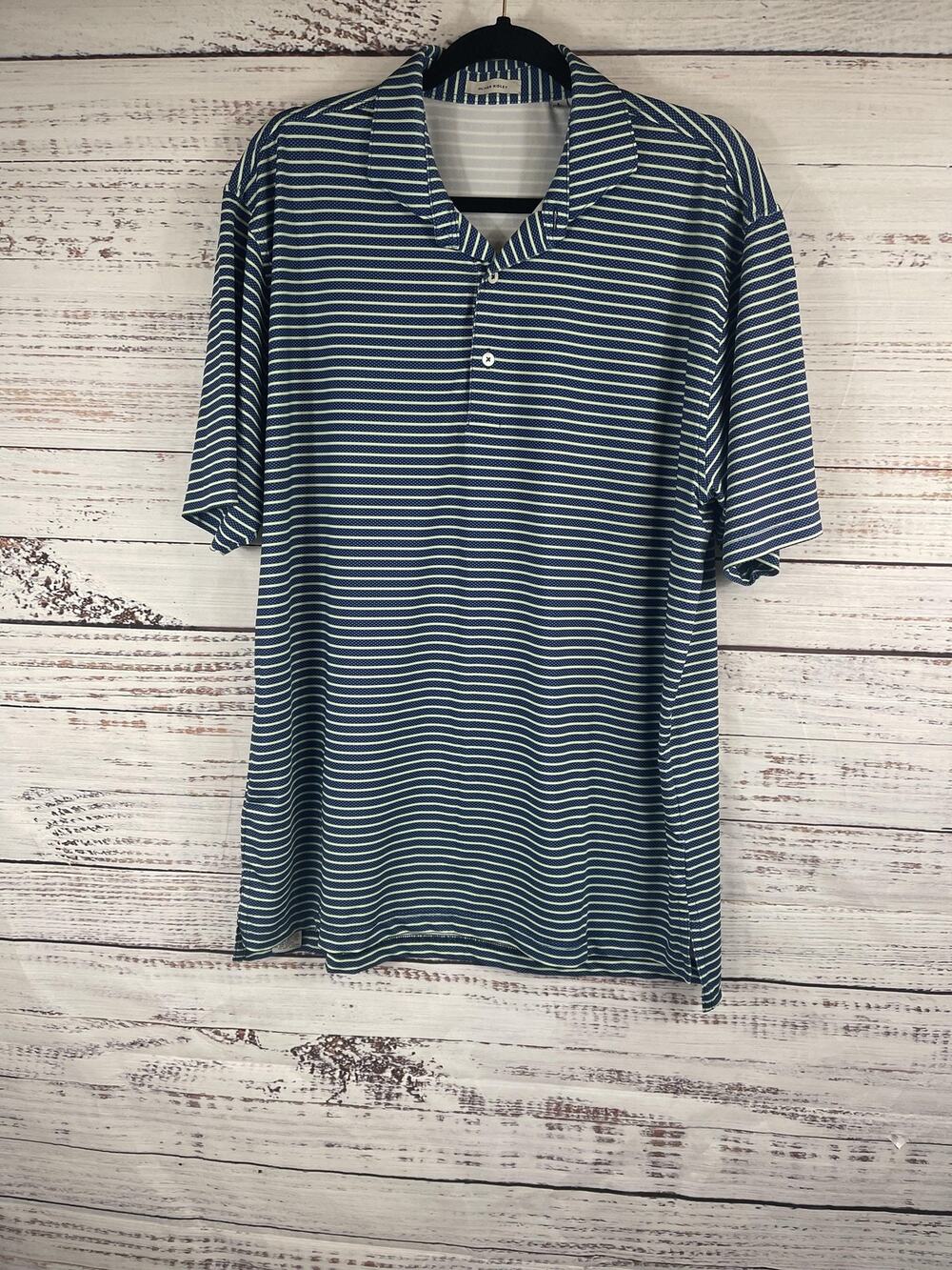 Oliver Ridley Polo Shirt Men's Large Blue White Striped Performance Golf Stretch
